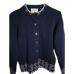 Vintage Amana Blue Button Front Cardigan Sweater Size Small